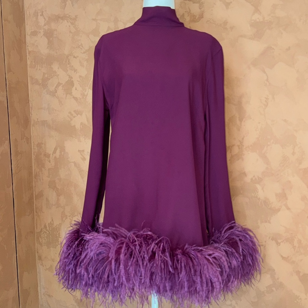 Elegant Purple Feather-Trimmed Dress